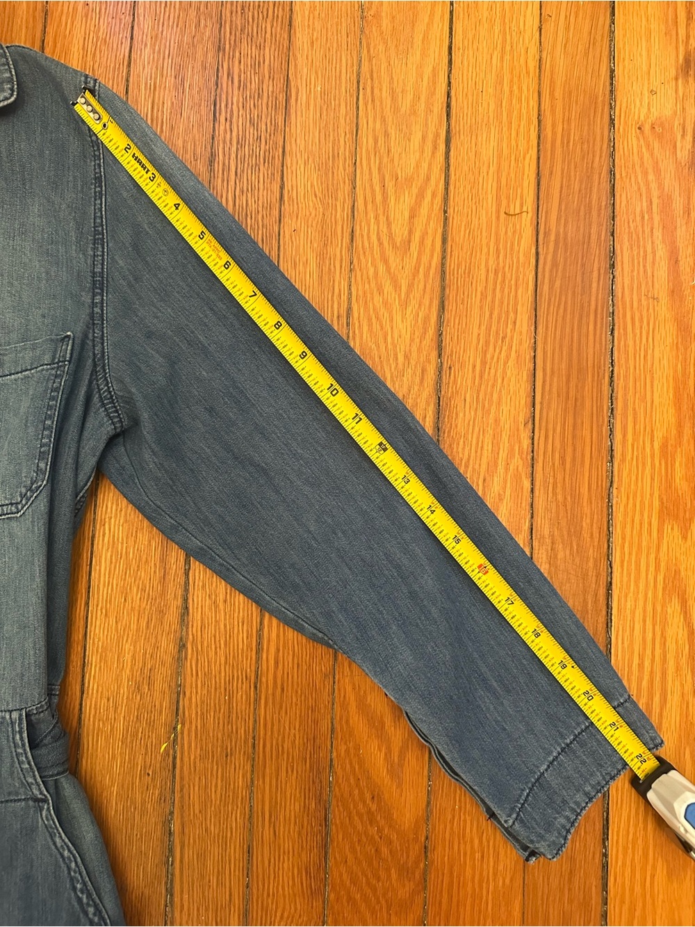 &Denim Chambray Belted Wide Leg Jumpsuit Women's Medium Button Front Sz 8 - Picture 13 of 14